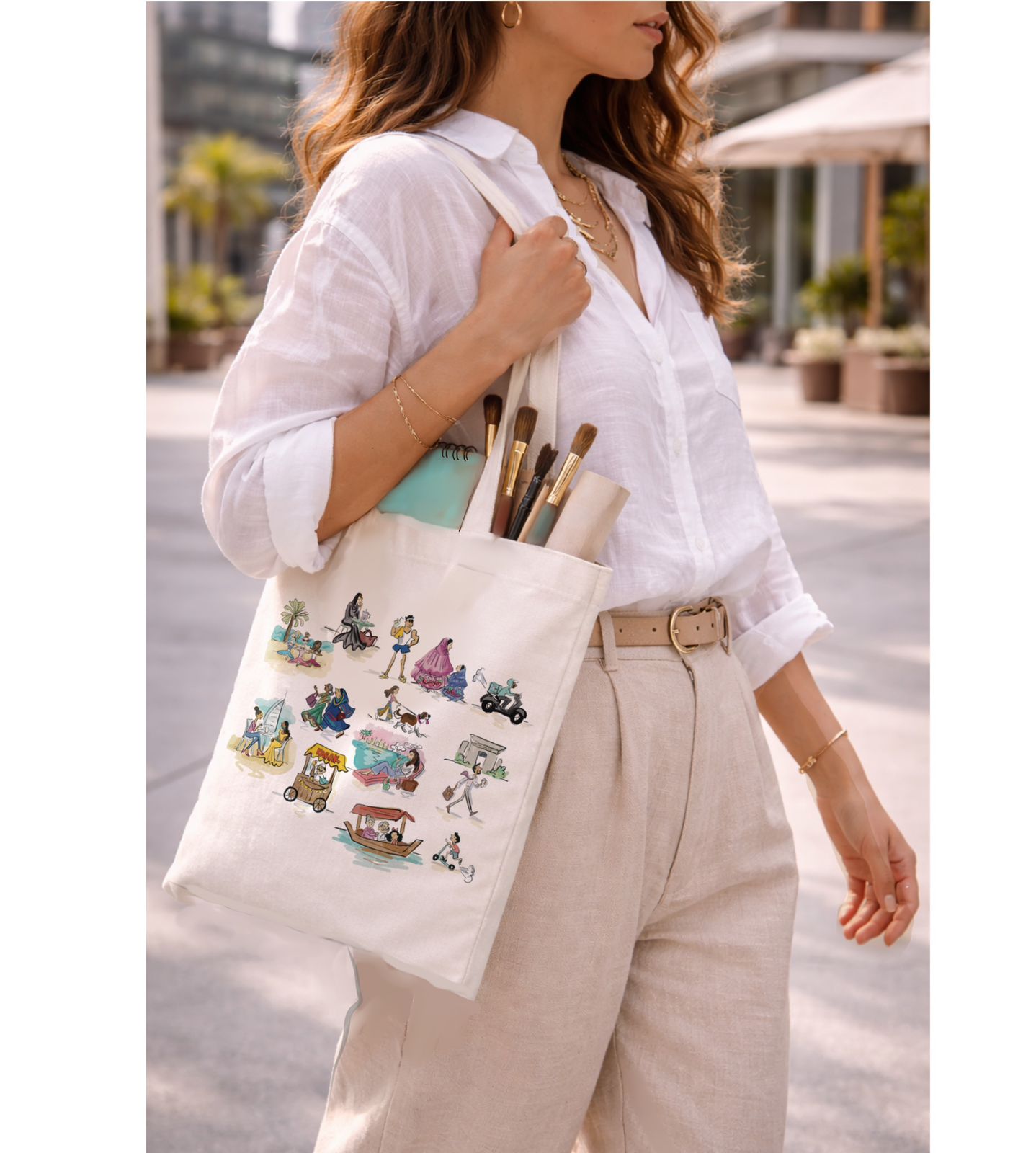Dubai Essence Tote Bag — Illustrated City Moments by Sara Japs