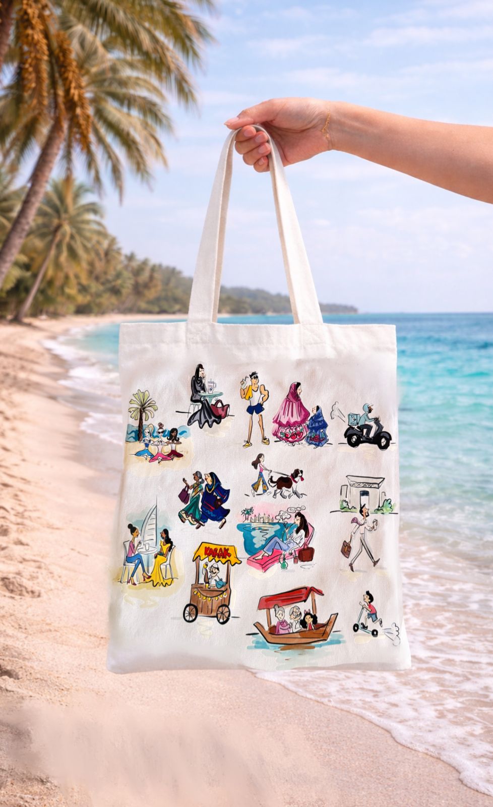 Dubai Essence Tote Bag — Illustrated City Moments by Sara Japs